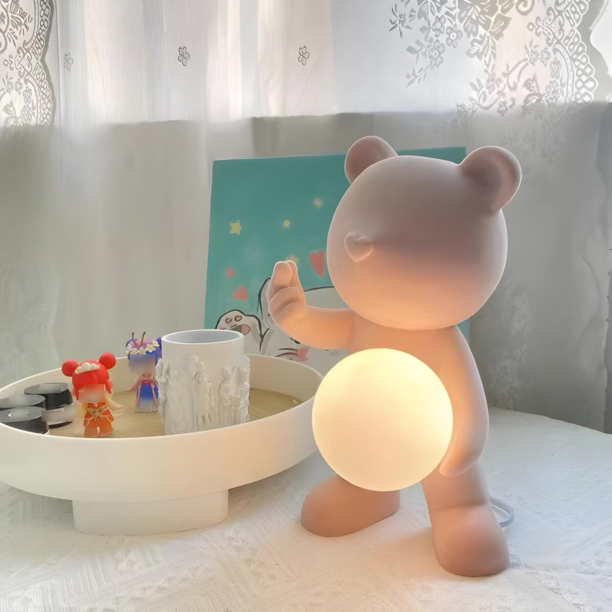 Cartoon Cute Bear Globe Glass Shade Decor Table Lamp Image - 19