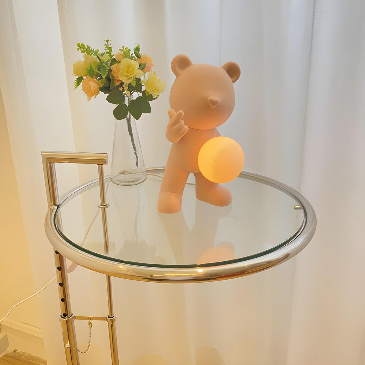 Cartoon Cute Bear Globe Glass Shade Decor Table Lamp Image - 4