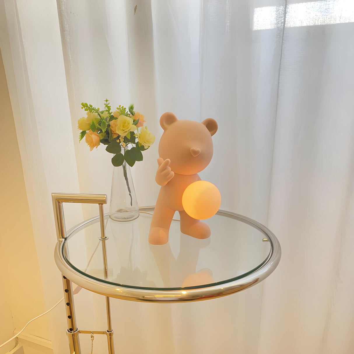 Cartoon Cute Bear Globe Glass Shade Decor Table Lamp Image - 5