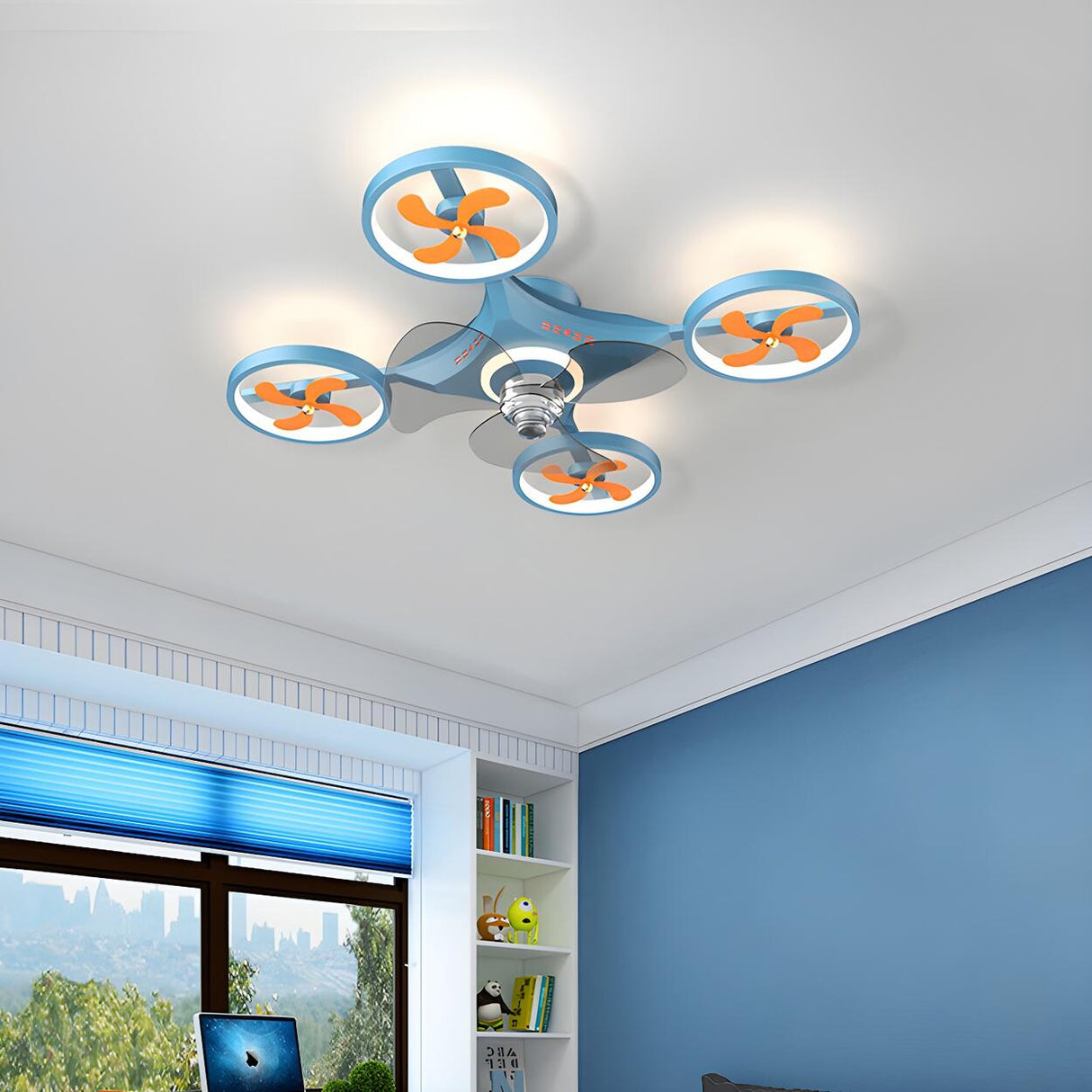 Cartoon Kids Room Drone LED Ceiling Fan with Light Image - 1