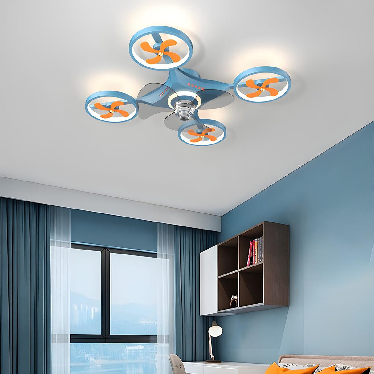 Cartoon Kids Room Drone LED Ceiling Fan with Light Image - 11