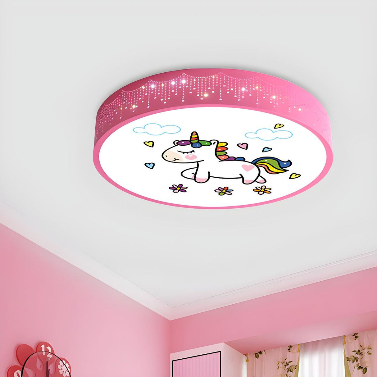 Cartoon My Little Pony Pink Drum LED Flush Mount Light Image - 10