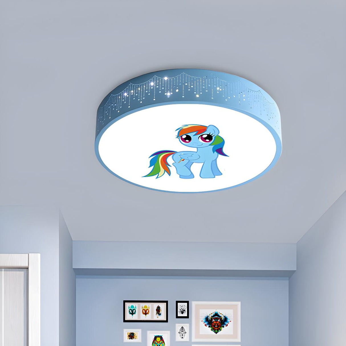 Cartoon My Little Pony Pink Drum LED Flush Mount Light Image - 14