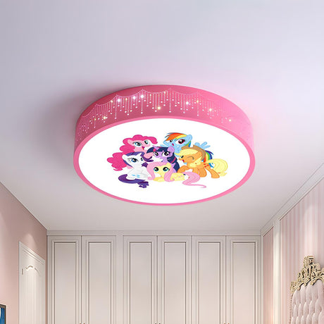 Cartoon My Little Pony Pink Drum LED Flush Mount Light Image - 2