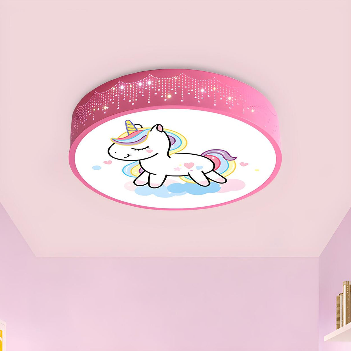 Cartoon My Little Pony Pink Drum LED Flush Mount Light Image - 6