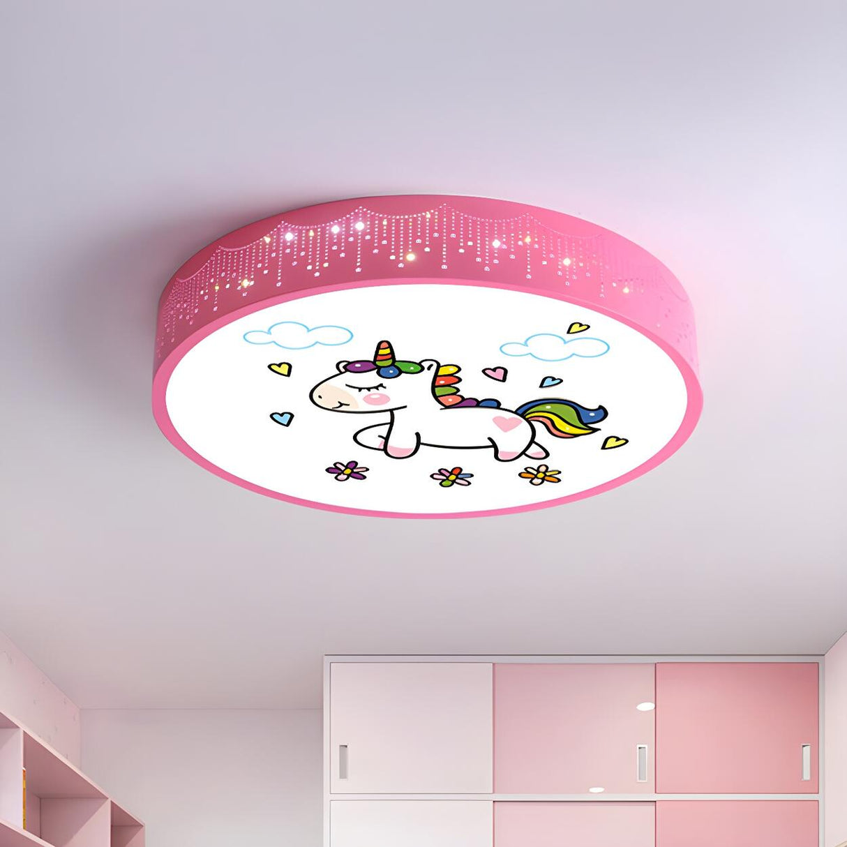 Cartoon My Little Pony Pink Drum LED Flush Mount Light Image - 9