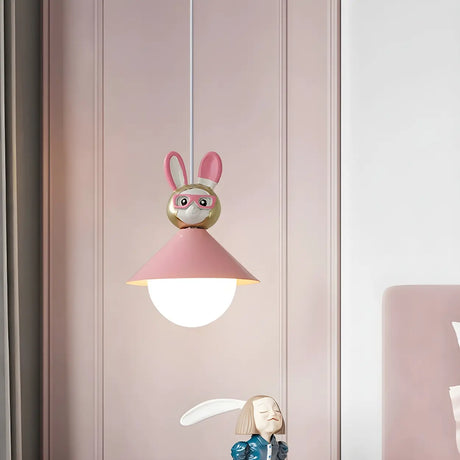 Cartoon Pink Rabbit Resin Pendant Light for Kids Room Image - 1