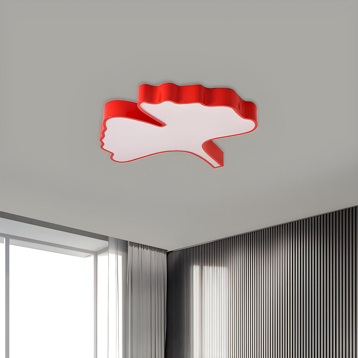 Cartoon Red Ginkgo Leaf LED Flush Mount Ceiling Light Image - 2