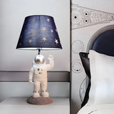 Cartoon Resin Astronaut Blue Fabric Shade Table Lamp Image - 3