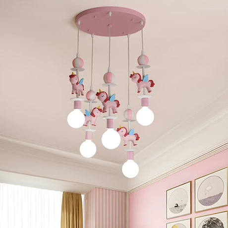 Cartoon Resin Pink Unicorn Children Room Pendant Light Image - 1