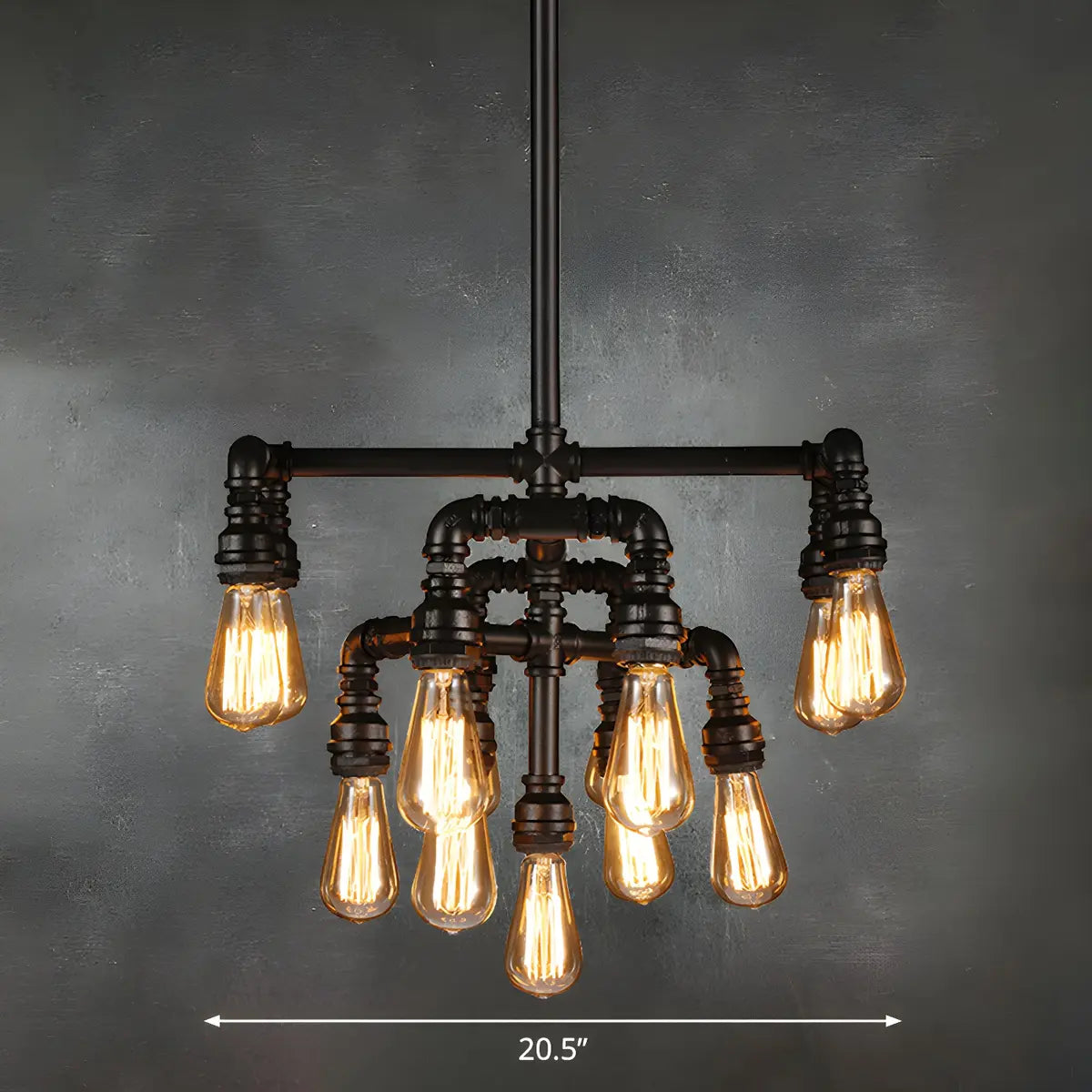 Cast Iron Pipe Black 4-Tier Edison Bulb Chandelier 