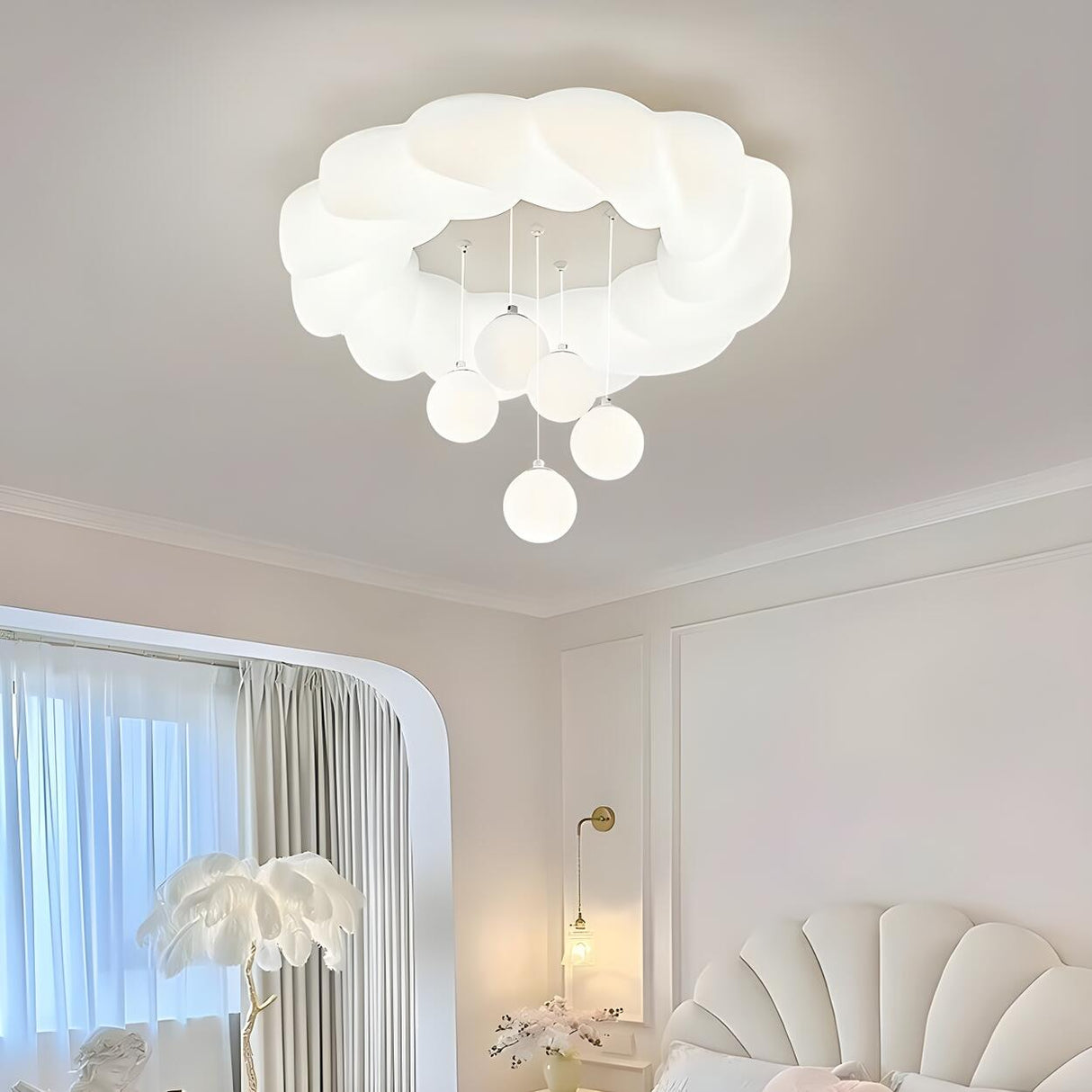 Casual Bedroom White Cloud LED Semi-Flush Mount Light Image - 1