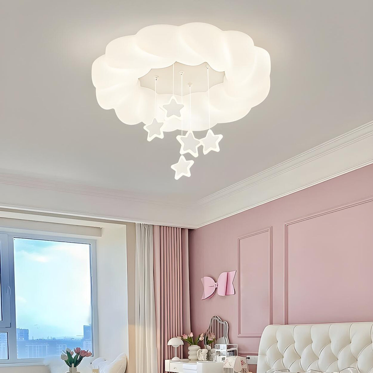 Casual Bedroom White Cloud LED Semi-Flush Mount Light Image - 6