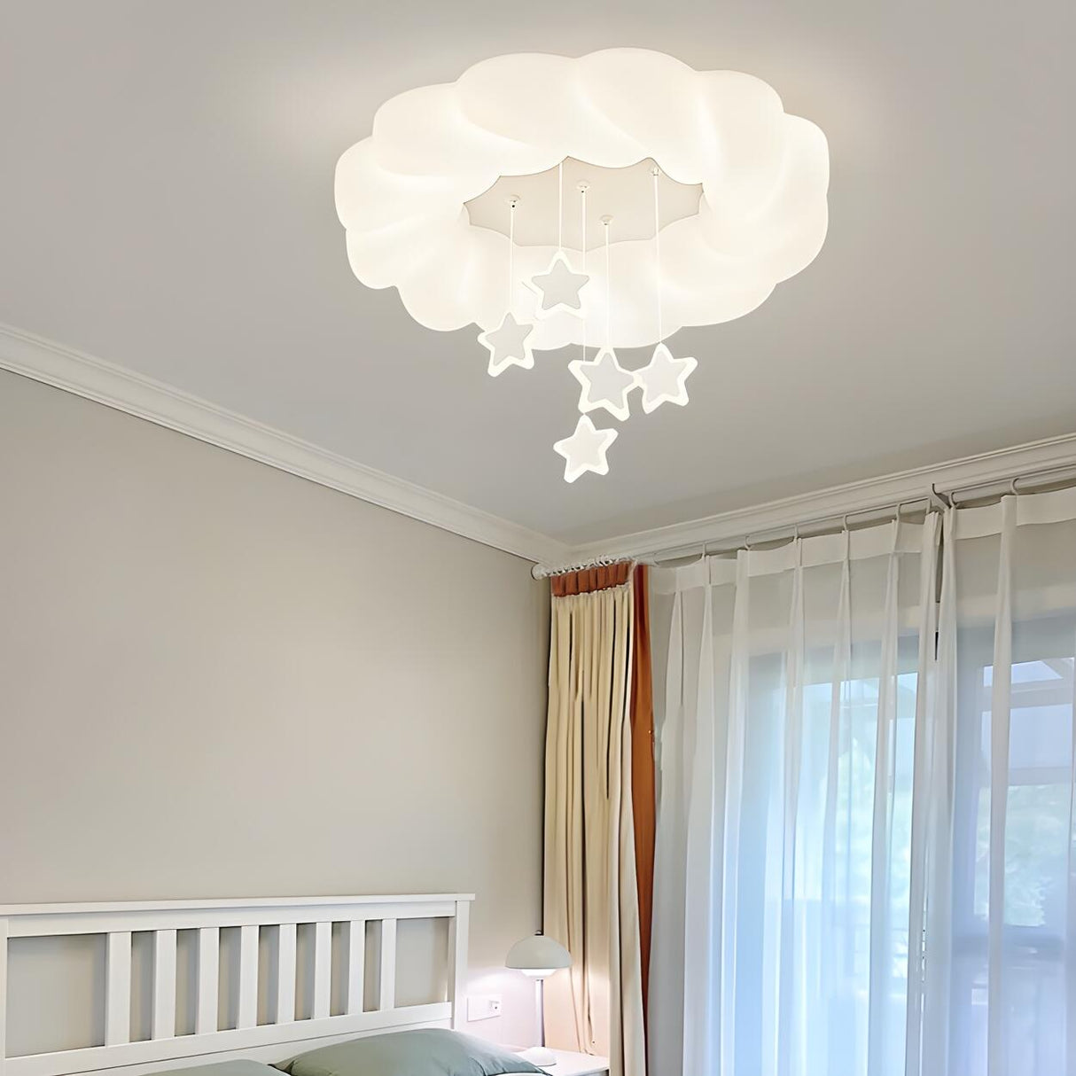 Casual Bedroom White Cloud LED Semi-Flush Mount Light Image - 7