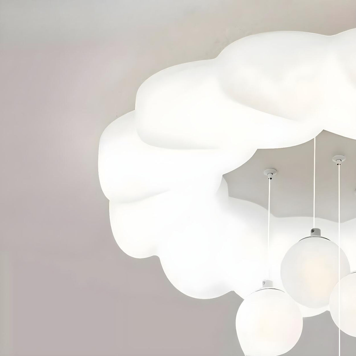 Casual Bedroom White Cloud LED Semi-Flush Mount Light Image - 9