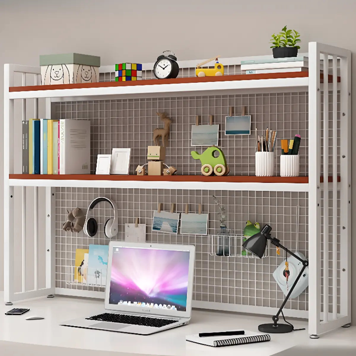 Casual Desktop Adjustable 3 Tiers Storage Bookshelf Image - 11