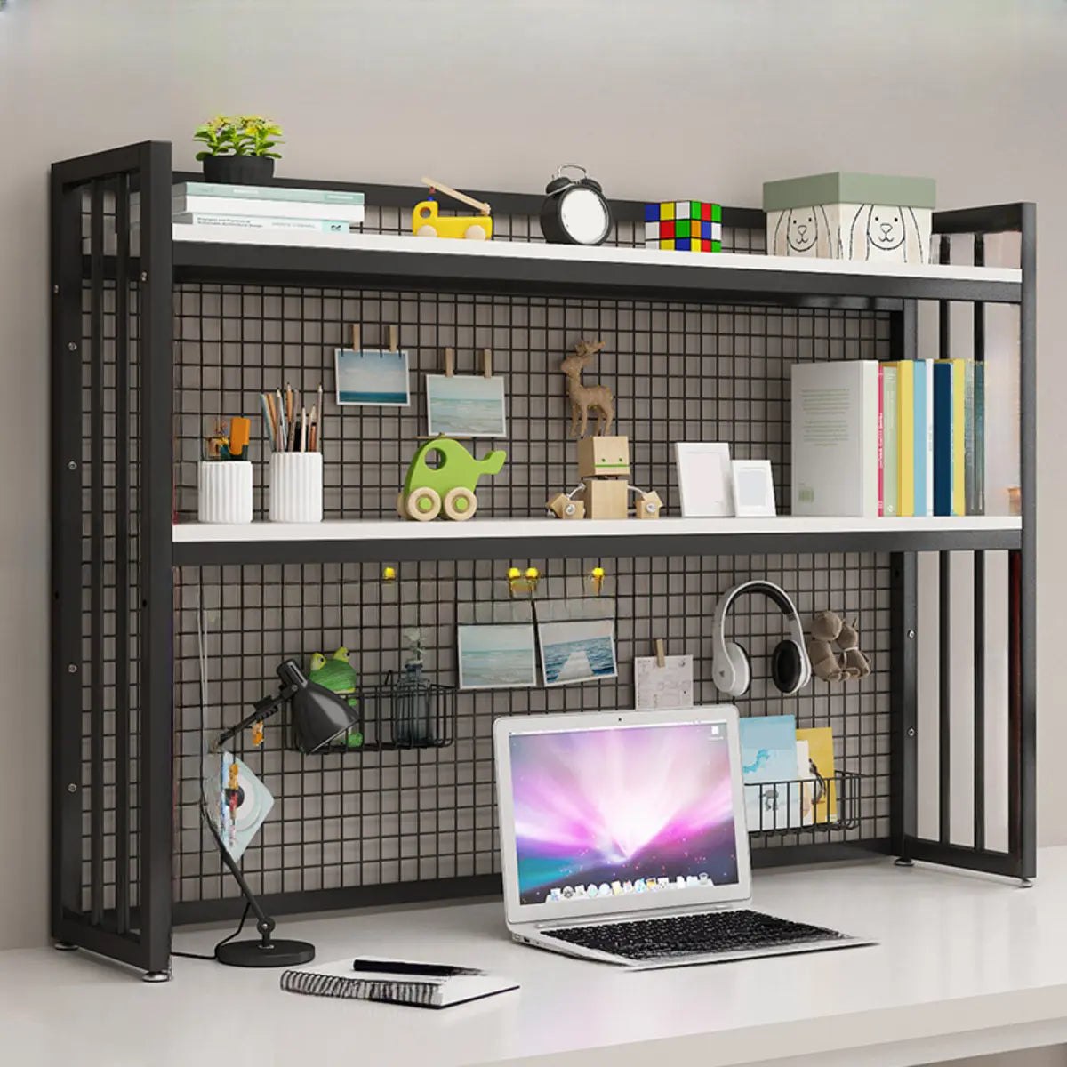 Casual Desktop Adjustable 3 Tiers Storage Bookshelf Image - 13