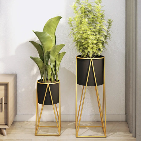 Casual Gold Metal Nesting Ground Side Table Plant Stand Image - 1