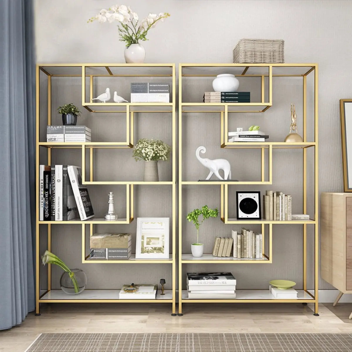 Casual Golden Alloy Rectangular Multi-shelf Bookshelf Image - 3