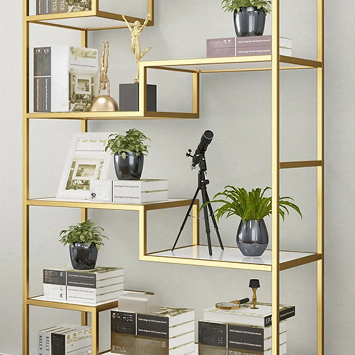 Casual Golden Alloy Rectangular Multi-shelf Bookshelf Image - 4