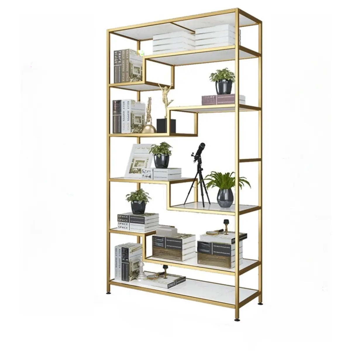 Casual Golden Alloy Rectangular Multi-shelf Bookshelf Image - 5