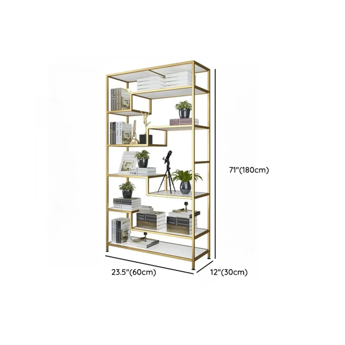 Casual Golden Alloy Rectangular Multi-shelf Bookshelf 