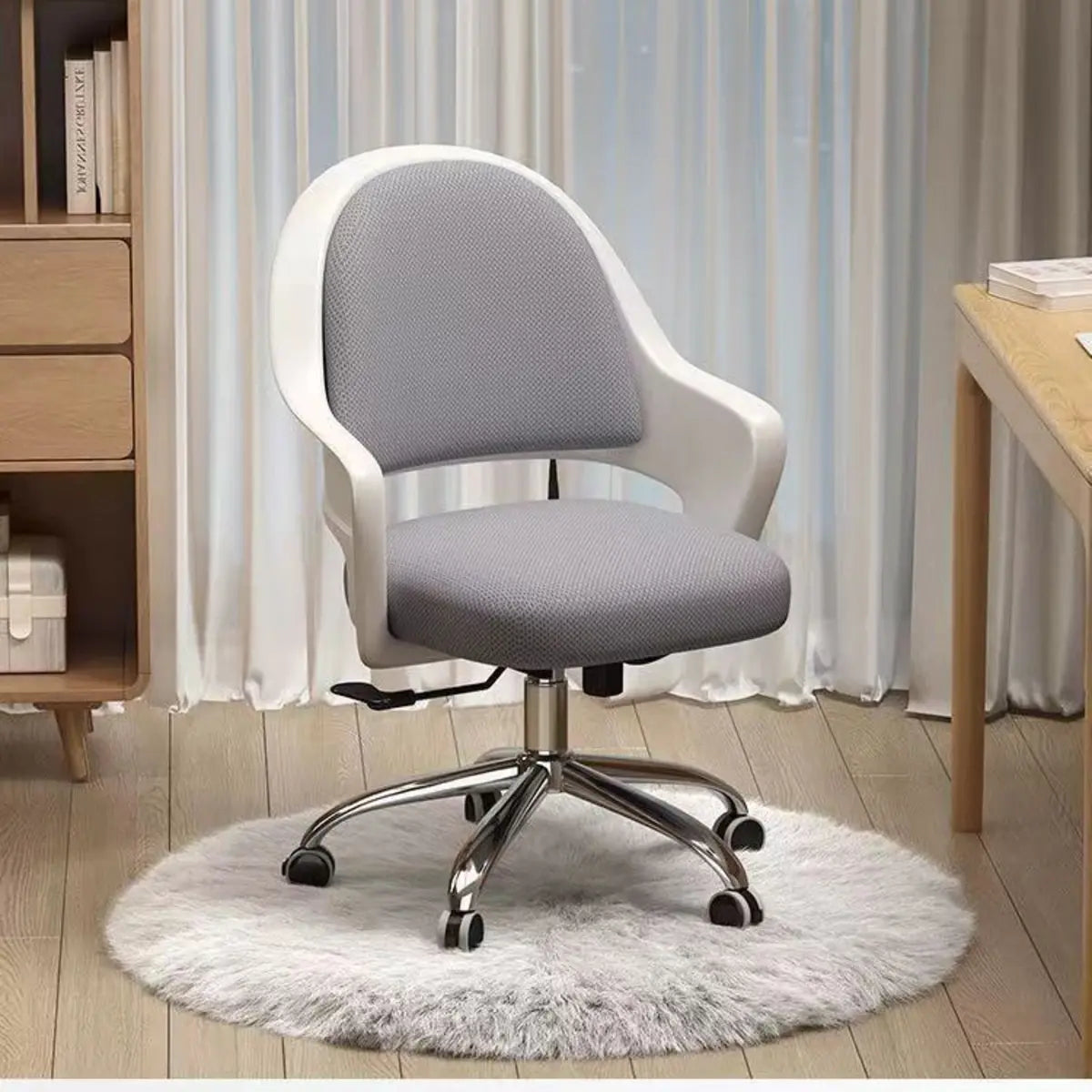 Casual Grey Swivel Upholstered Office Chair with Arms Image - 4