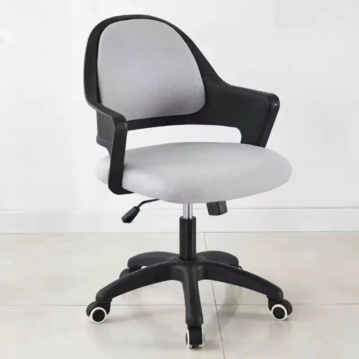 Casual Grey Swivel Upholstered Office Chair with Arms Image - 5