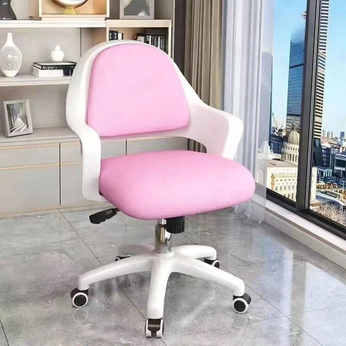 Casual Grey Swivel Upholstered Office Chair with Arms Image - 7