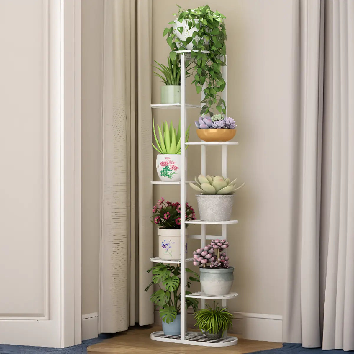 Casual Multi-Level Oval Metal Indoor Plant Stand White Image - 11