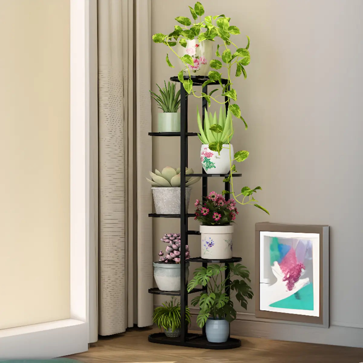 Casual Multi-Level Oval Metal Indoor Plant Stand White Image - 13