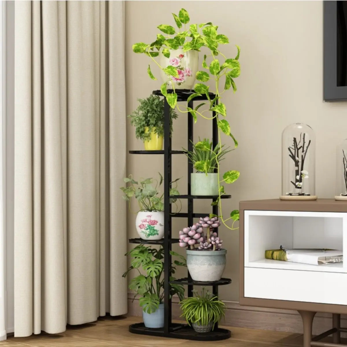 Casual Multi-Level Oval Metal Indoor Plant Stand White Image - 4