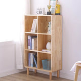 Casual Natural Finish Vertical Timber Etagere Bookcase Image - 4