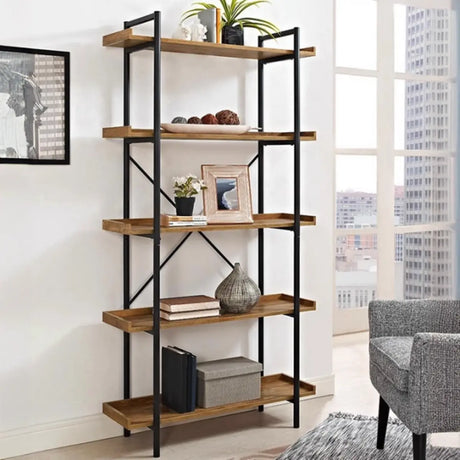 Casual Open Back Metal Frame Rectangular Bookcase Image - 1