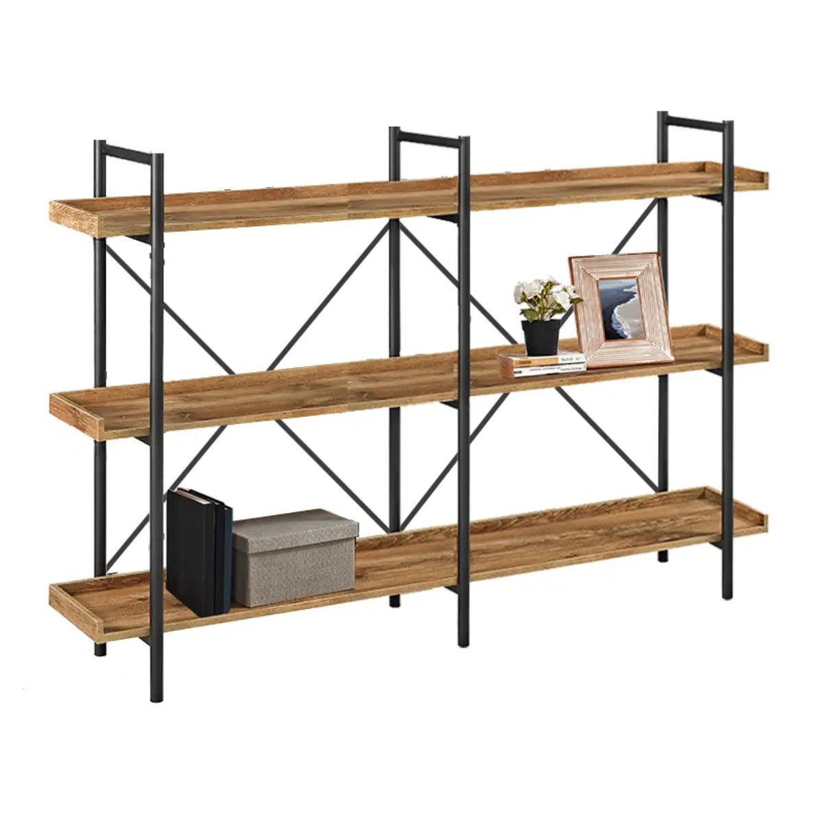 Casual Open Back Metal Frame Rectangular Bookcase Image - 10