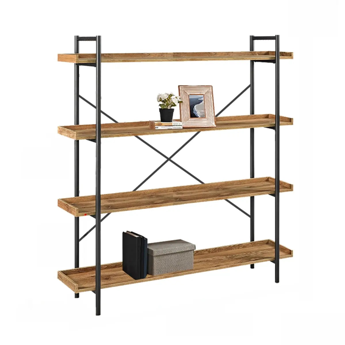 Casual Open Back Metal Frame Rectangular Bookcase Image - 15