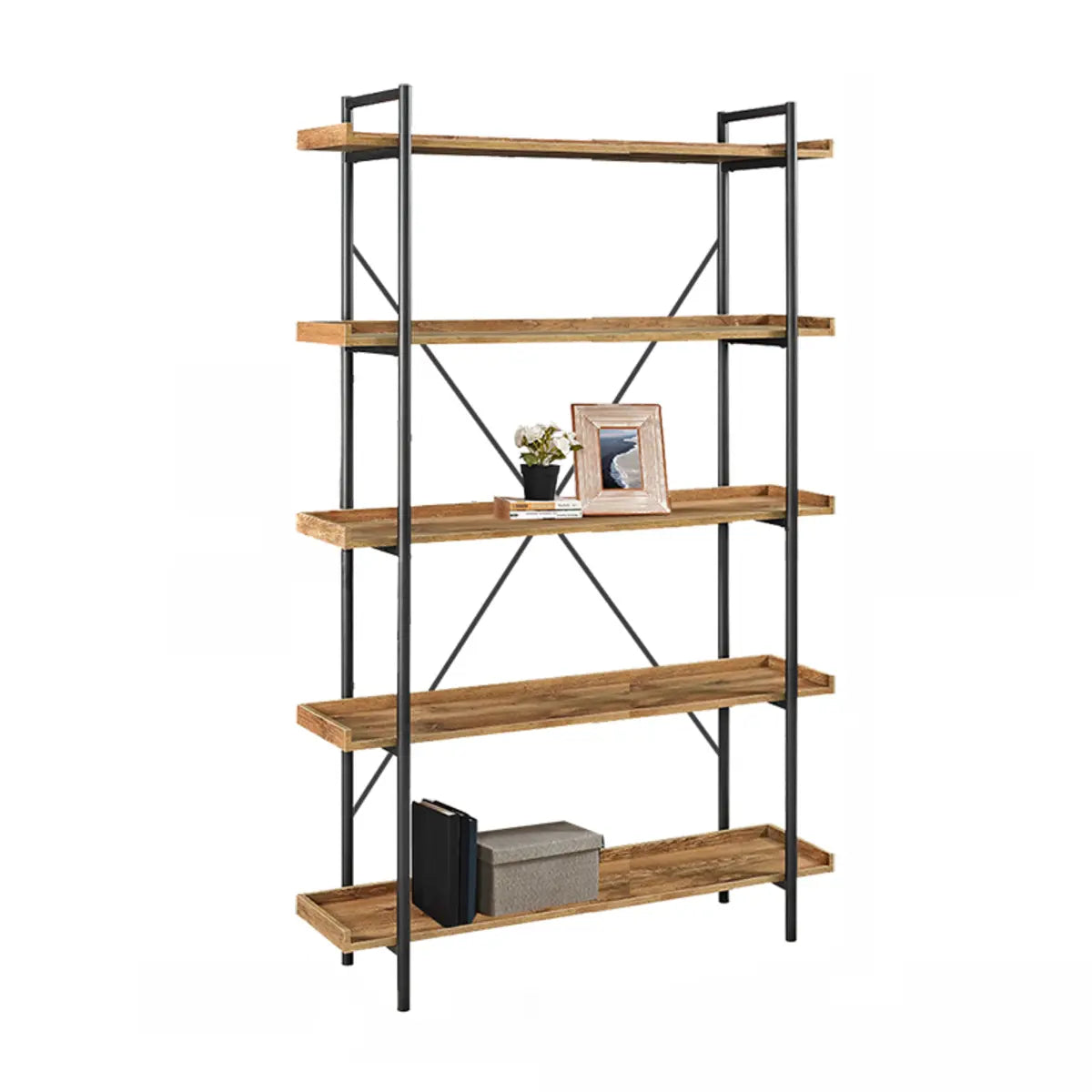 Casual Open Back Metal Frame Rectangular Bookcase Image - 20