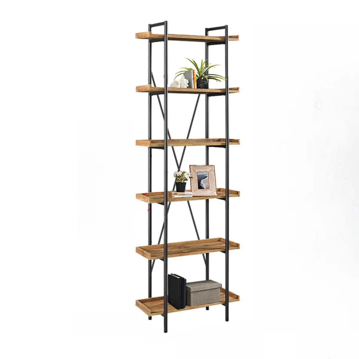 Casual Open Back Metal Frame Rectangular Bookcase Image - 21