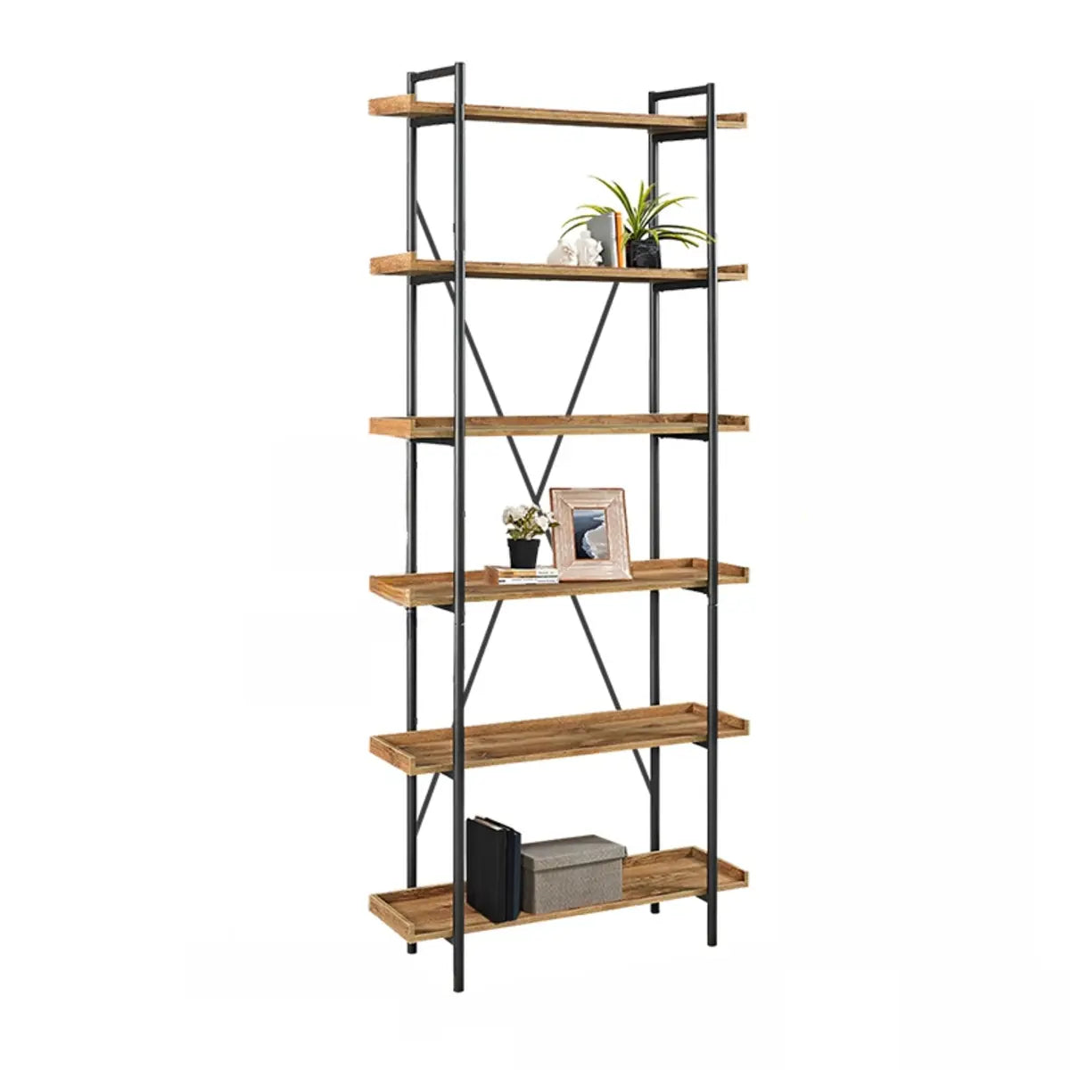 Casual Open Back Metal Frame Rectangular Bookcase Image - 23