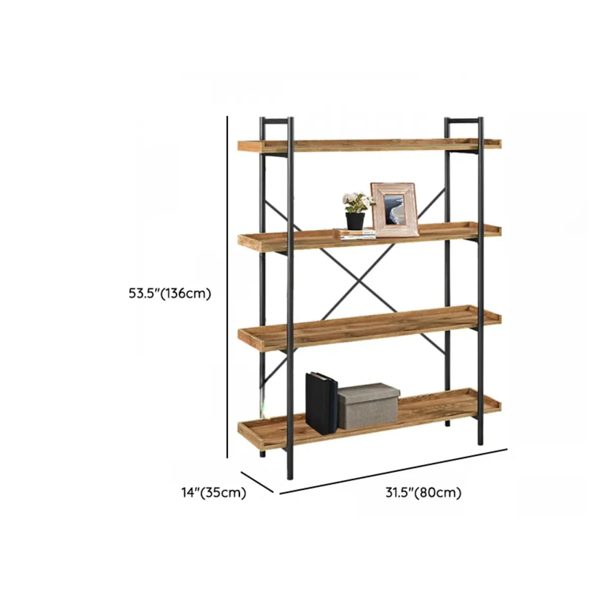 Casual Open Back Metal Frame Rectangular Bookcase Image - 39