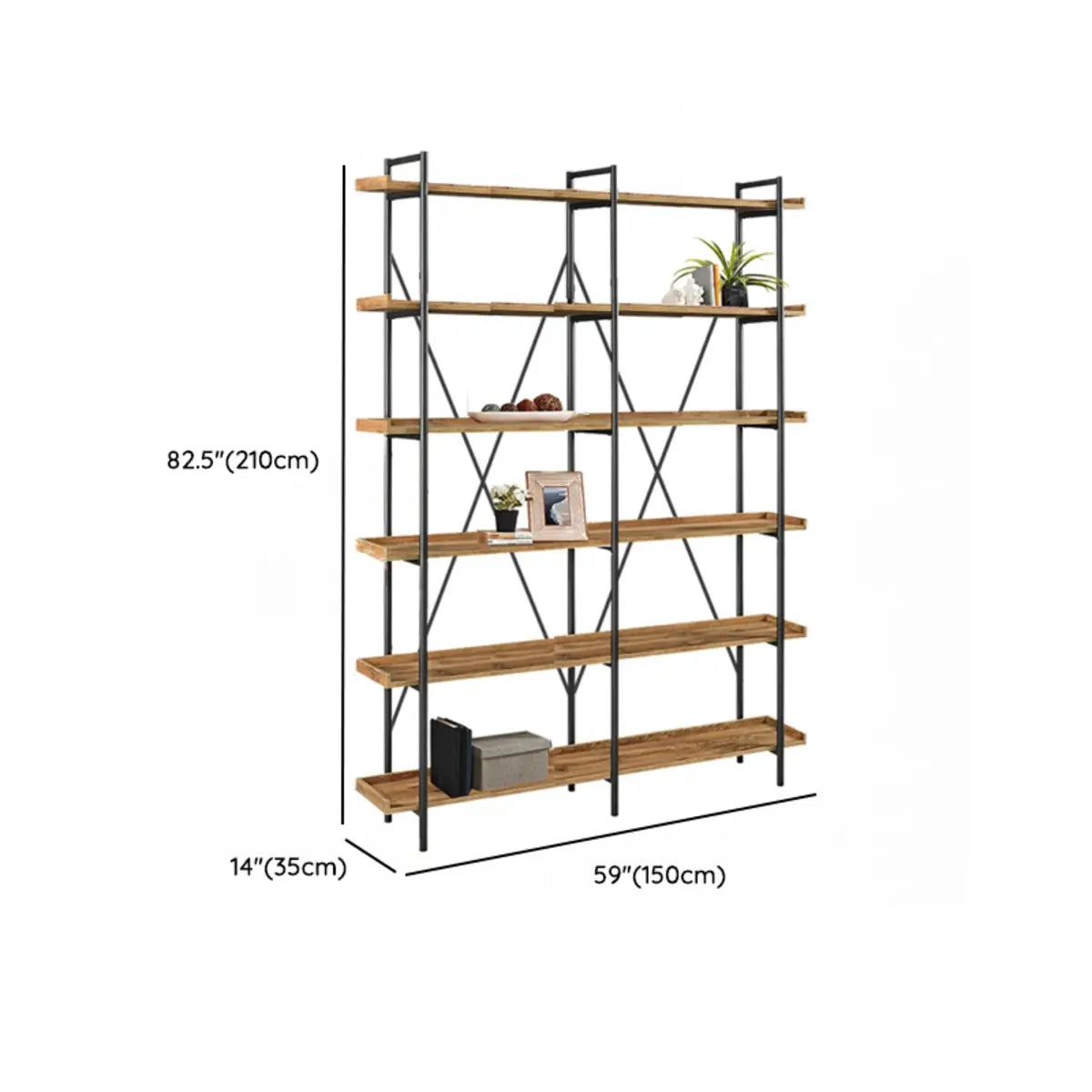 Casual Open Back Metal Frame Rectangular Bookcase Image - 45