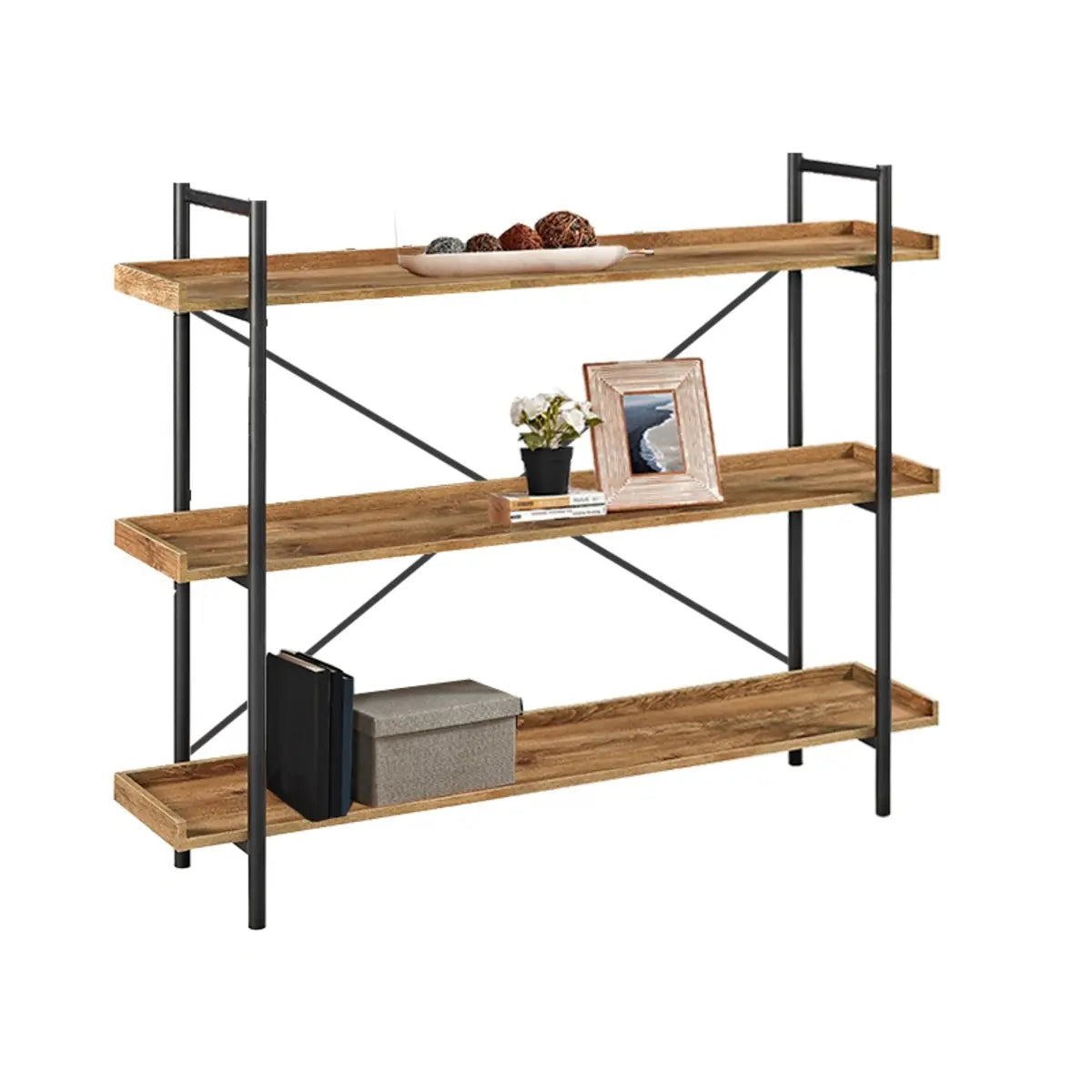 Casual Open Back Metal Frame Rectangular Bookcase Image - 5