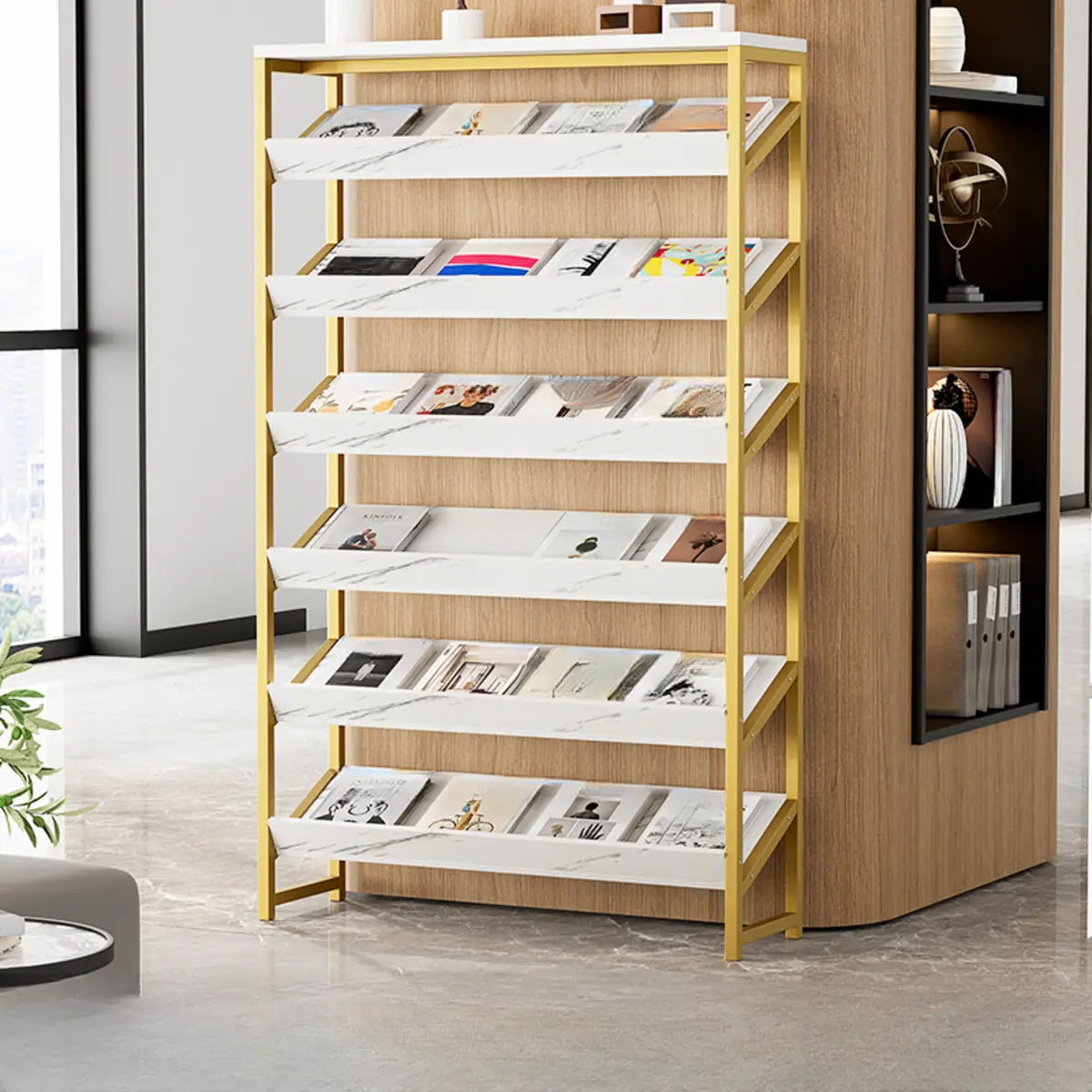 Casual Open Back Metal Frame Vertical Display Bookcase Image - 7