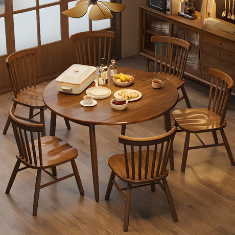 Casual Round Natural Wood Dining Table Drop Leaf Brown Image - 1