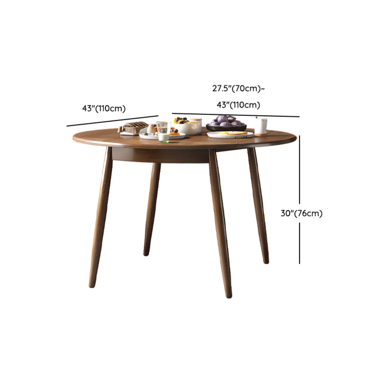 Casual Round Natural Wood Dining Table Drop Leaf Brown 