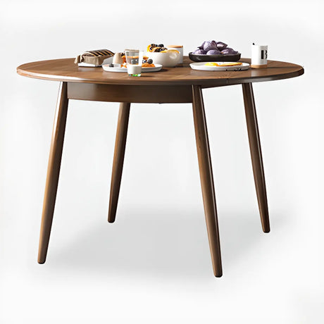 Casual Round Natural Wood Dining Table Drop Leaf Brown Image - 2