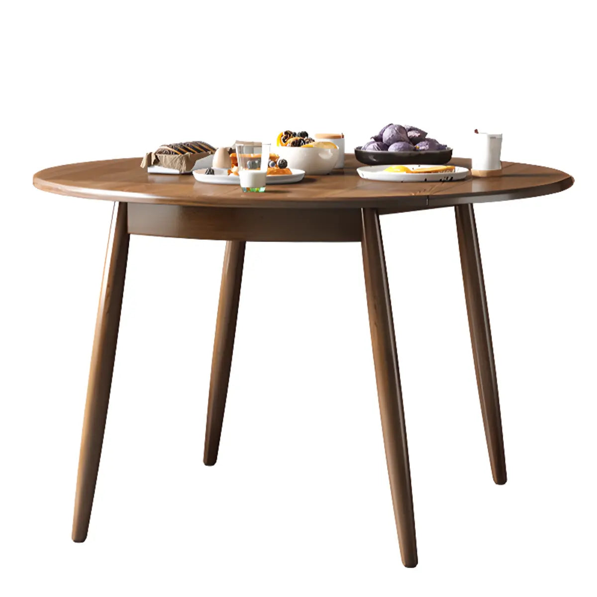 Casual Round Natural Wood Dining Table Drop Leaf Brown Image - 6