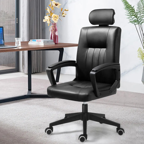 Casual Swivel Ergonomic High-Back Leather Office Chair Image - 1