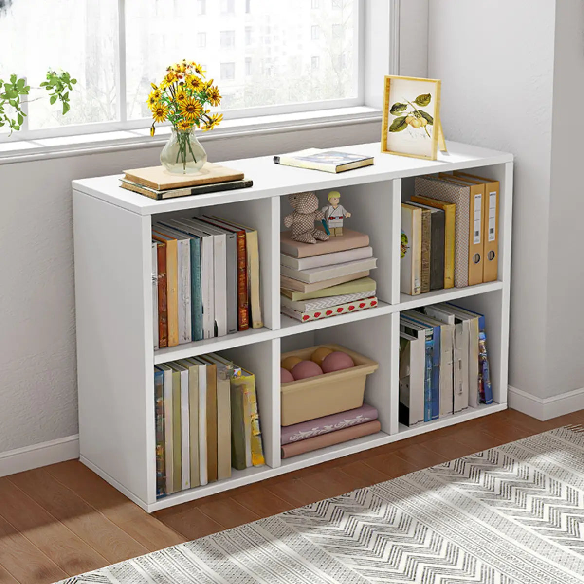 Casual White Closed Back Wood Vertical Wide Bookcase Image - 15