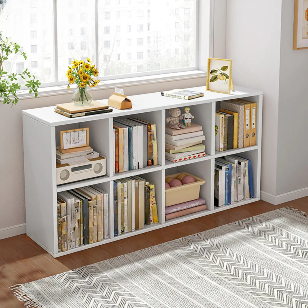 Casual White Closed Back Wood Vertical Wide Bookcase Image - 17